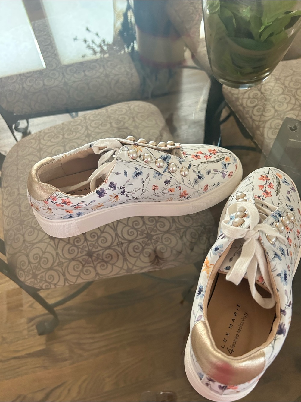Alex Marie White Floral Sneakers with Pearl Eyelets - Picture 3 of 5